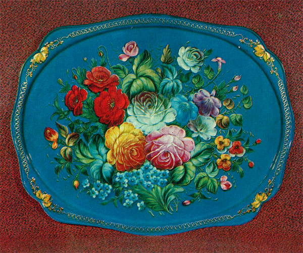 Открытка из комплекта «Искусство жостовских мастеров». Н.Г.Беляев. Букет садовых цветов 