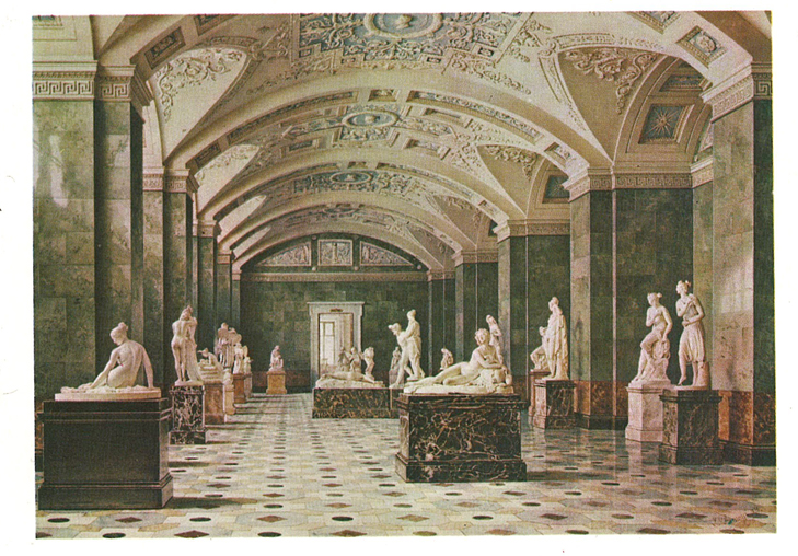 Новый Эрмитаж. Первый зал новейшей скульптуры, перспектива в сторону зала древней скульптуры. 1856